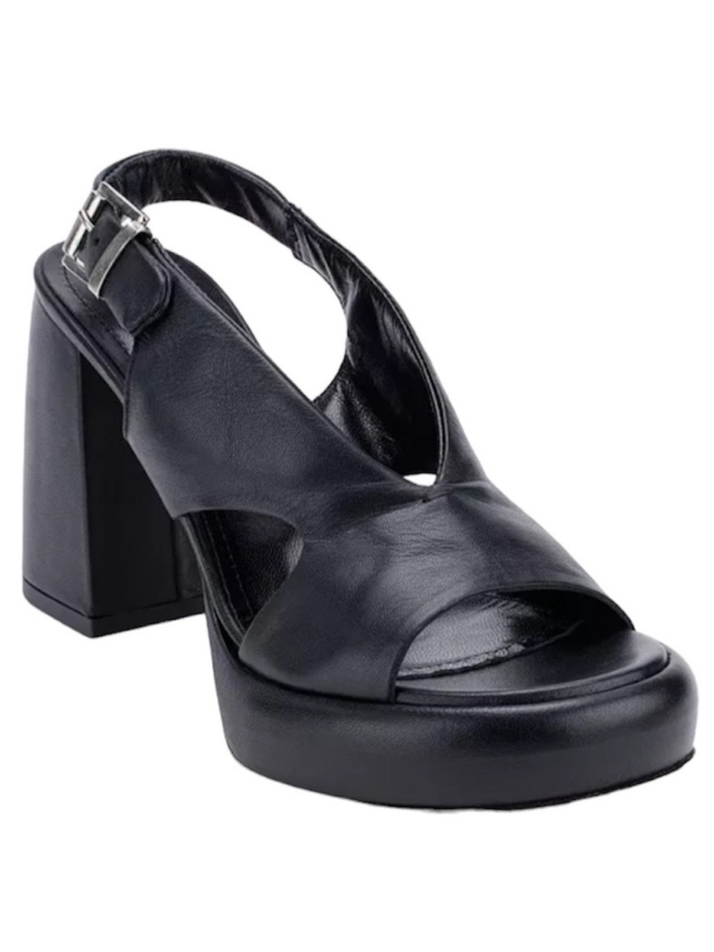 Napoleoni black soft leather comfort block heel sandals- made in Italy